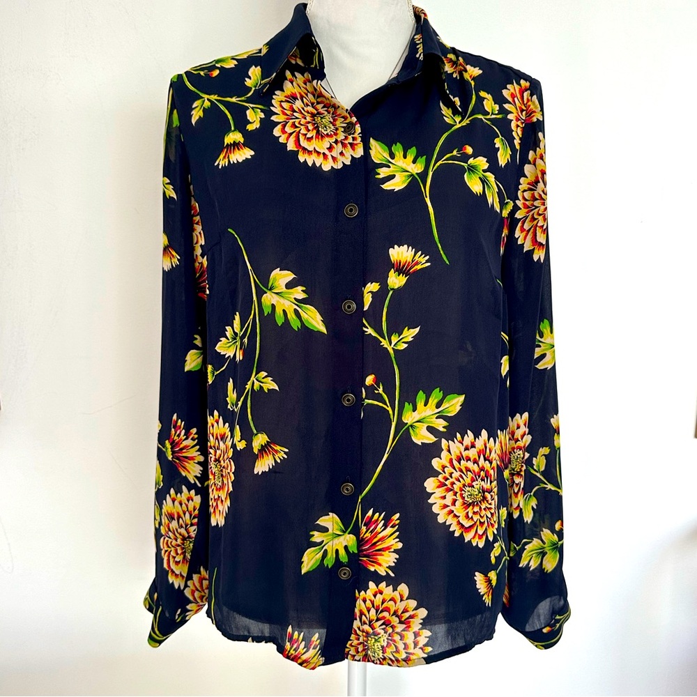 Cabo blue floral blouse sz small